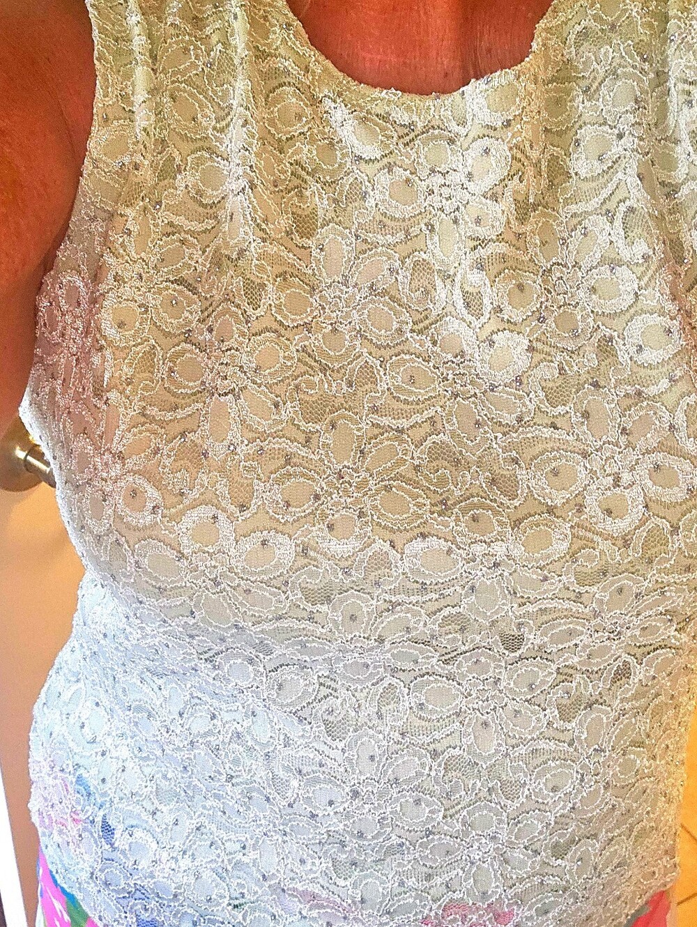 Mint Green Floral Sparkled Top Sleeveless Lace Front Lined Size MED/large